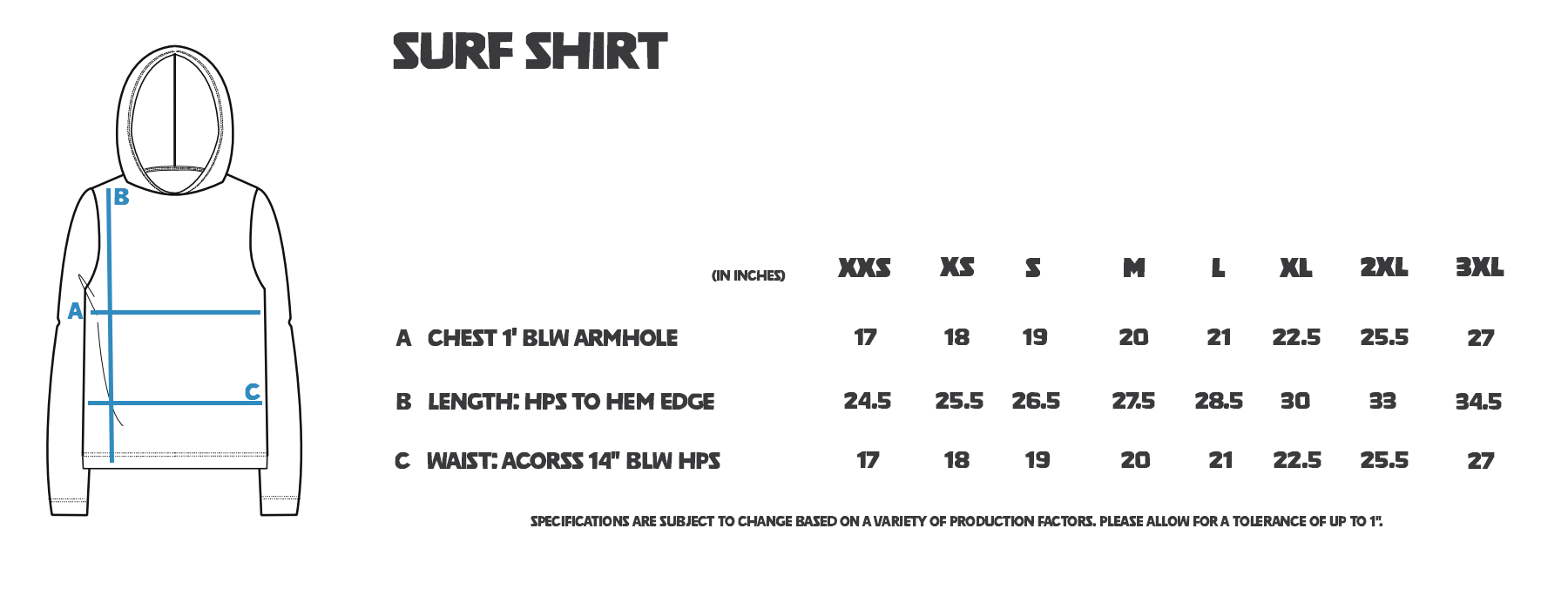 Sun Hoodie Sizing Chart