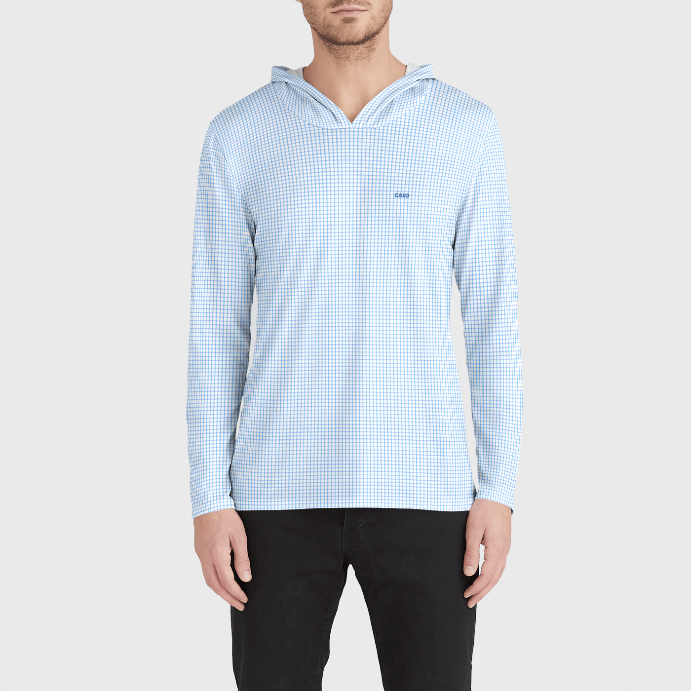 Blue Gingham Surf Shirt -  hoodie - sun shirt - lightweight - UPF30 - fishing - beach - Calo